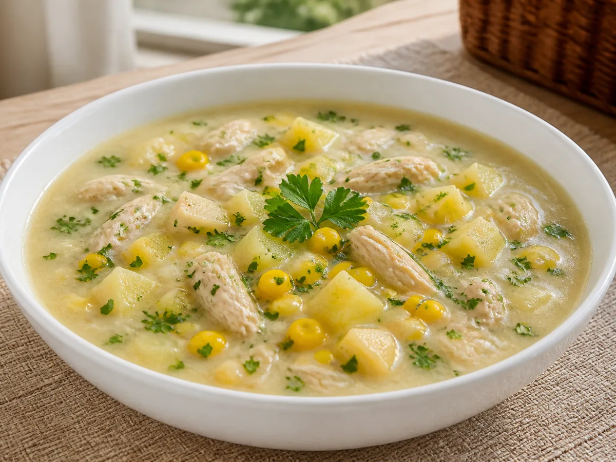 Суп с курицей, картошкой и кукурузой