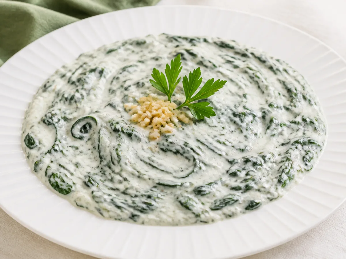 Шпинат с йогуртом и чесноком