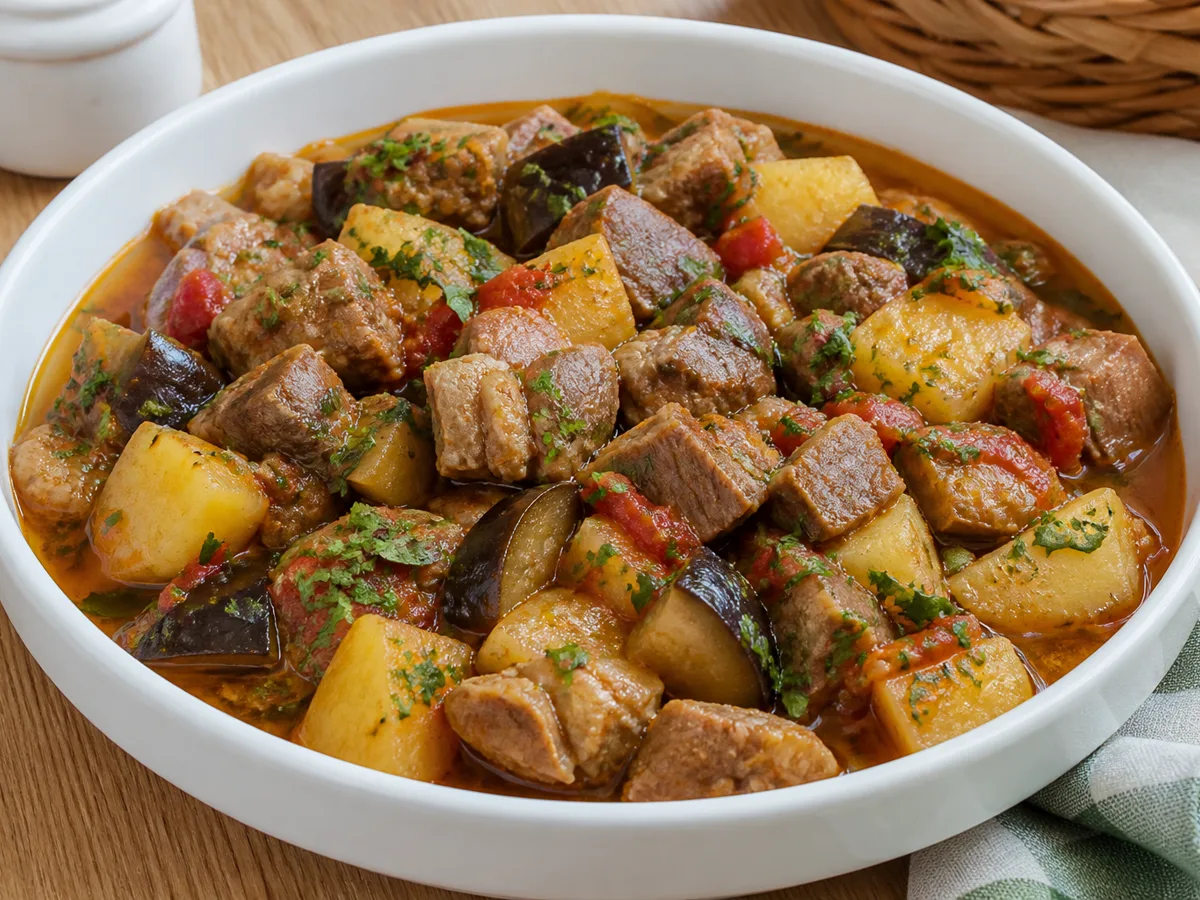 Баранина с баклажаном и картошкой