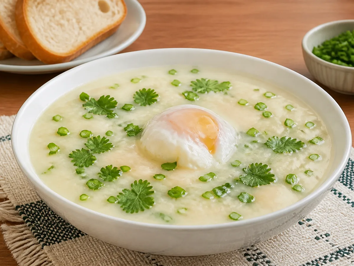 Молочный суп с яйцом и кинзой