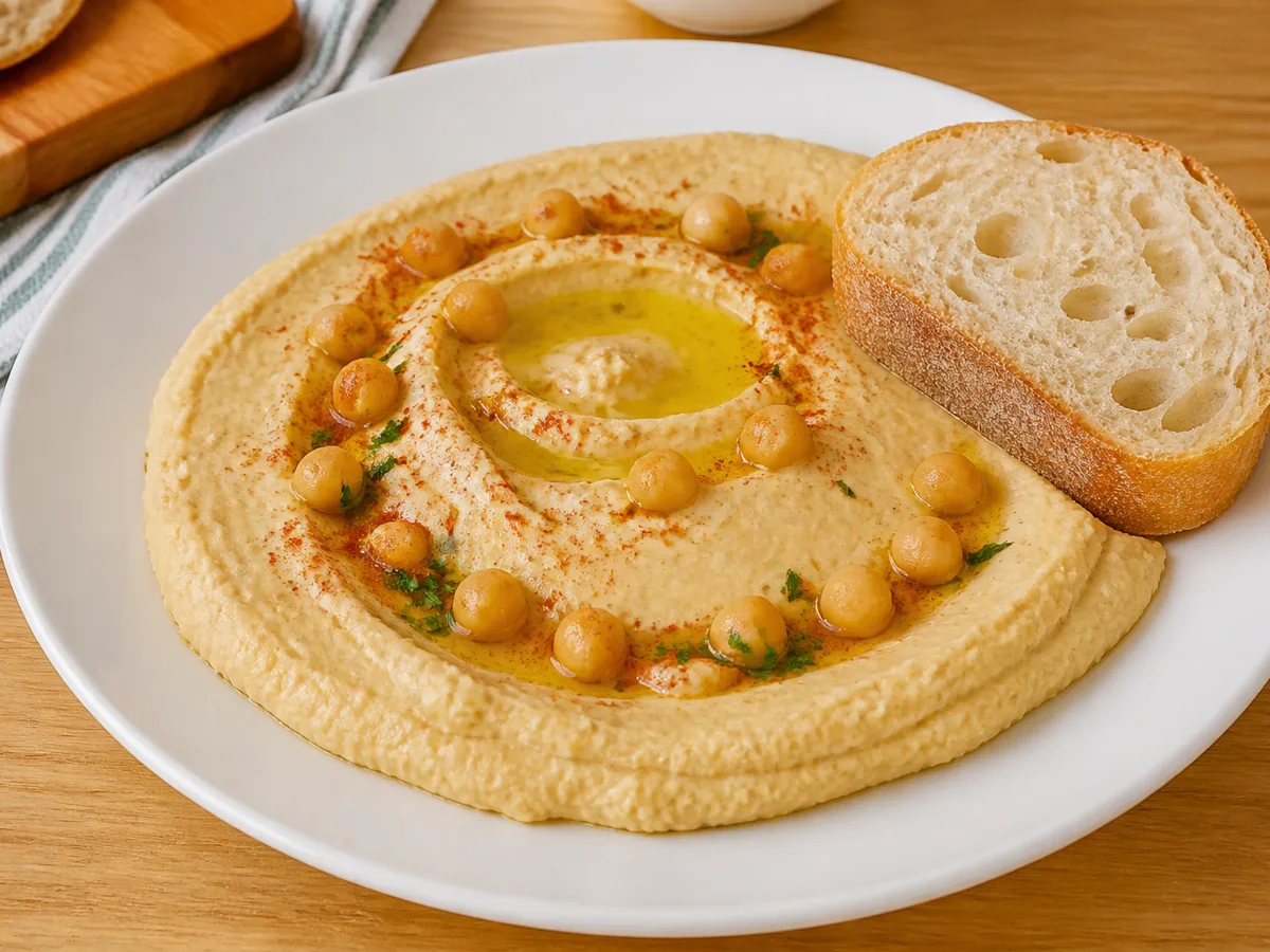 Нут с кунжутной пастой и хлебом