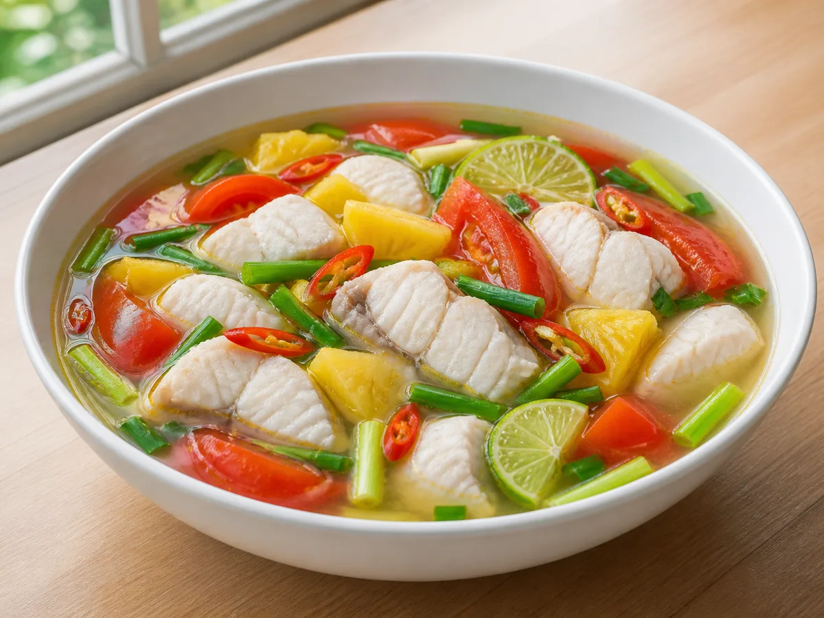Кислый суп с рыбой и ананасом