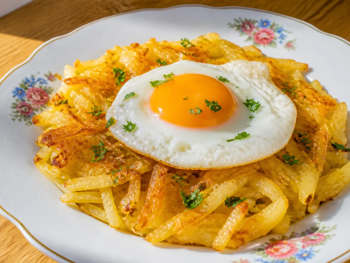 Жареный картофель с яйцом