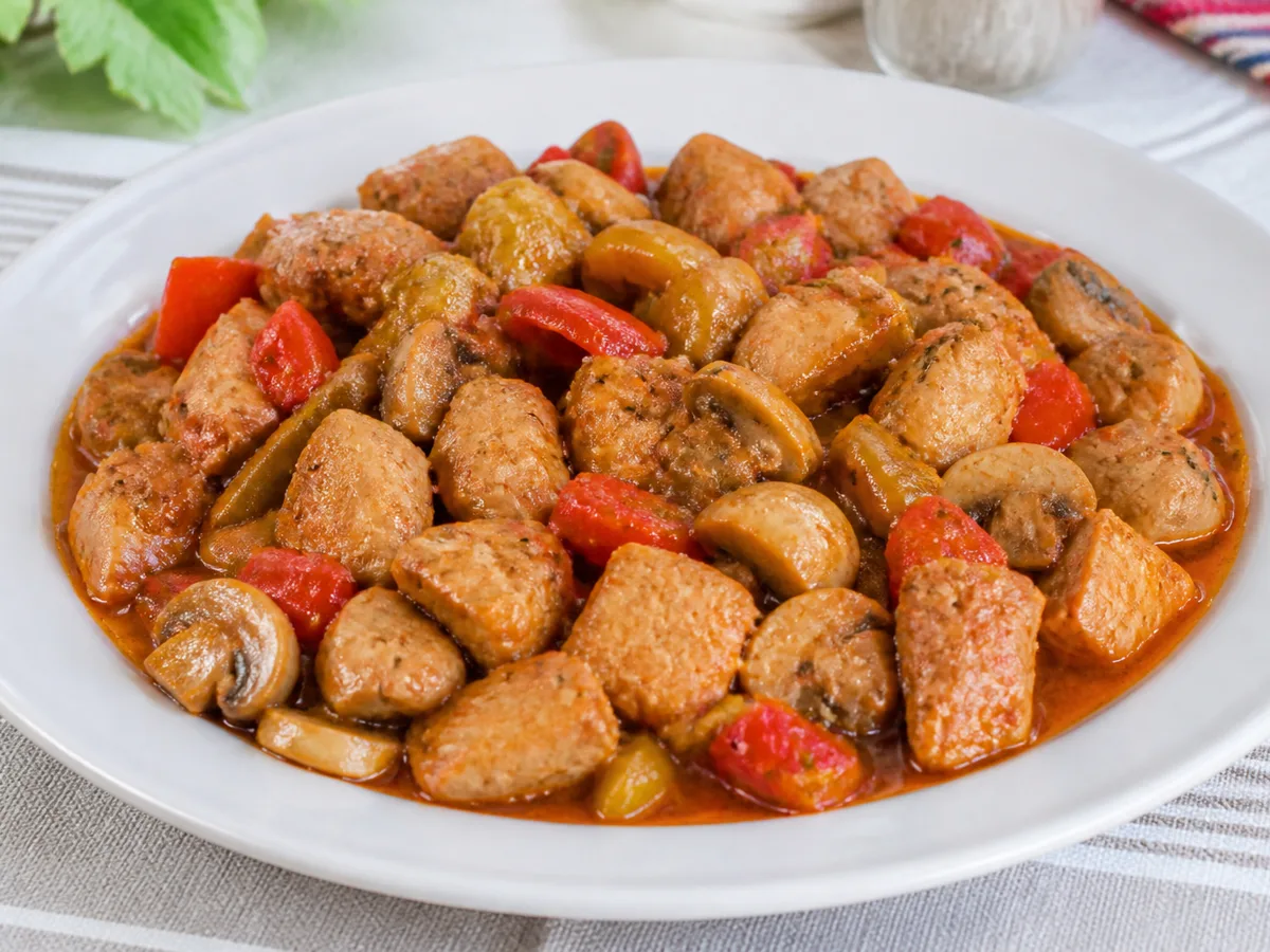 Свинина с перцем и грибами