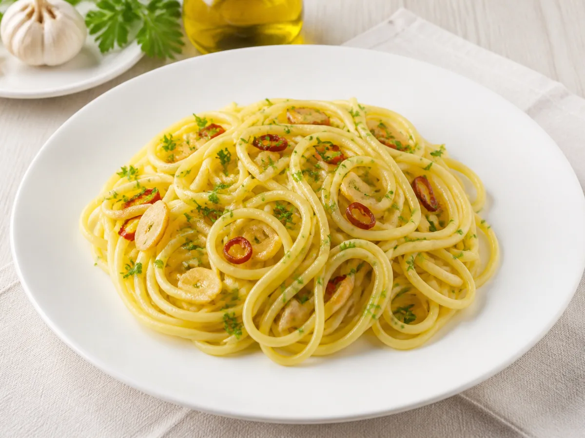 Макароны с чесноком и маслом
