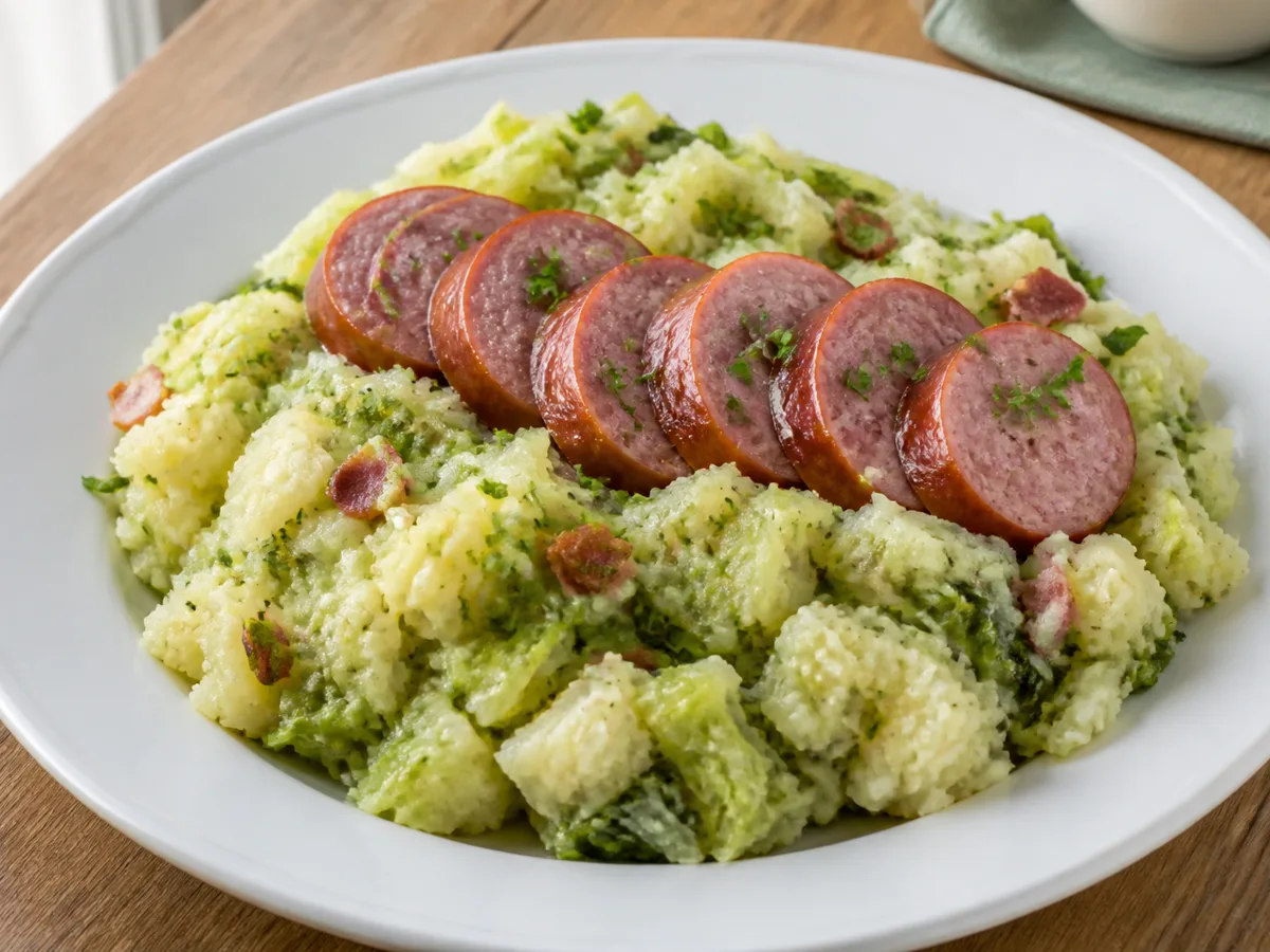 Пюре с капустой и колбасками