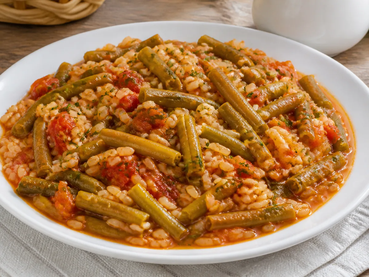 Стручковая фасоль с помидорами