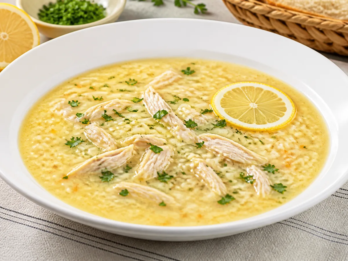 Куриный суп с лимоном и яйцом