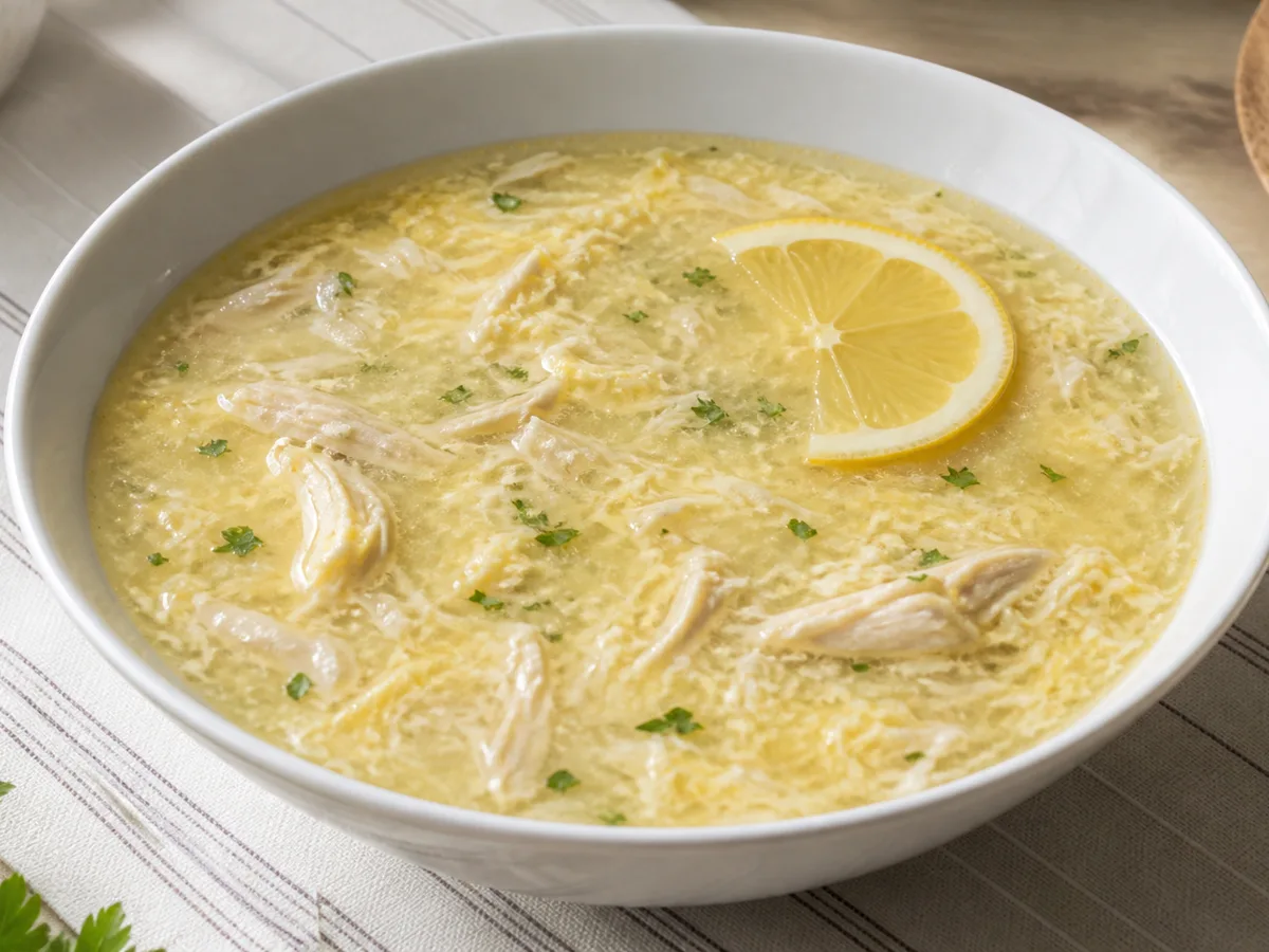 Куриный суп с яйцом и лимоном