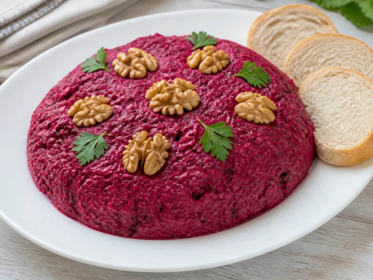 Свёкла с орехами и хлебом