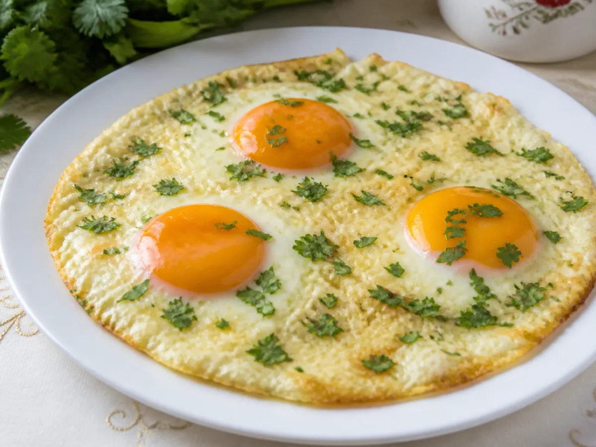 Яичница с сыром и кинзой